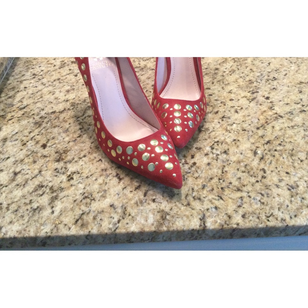 Vince Camuto Red Suede with gold accents size 9